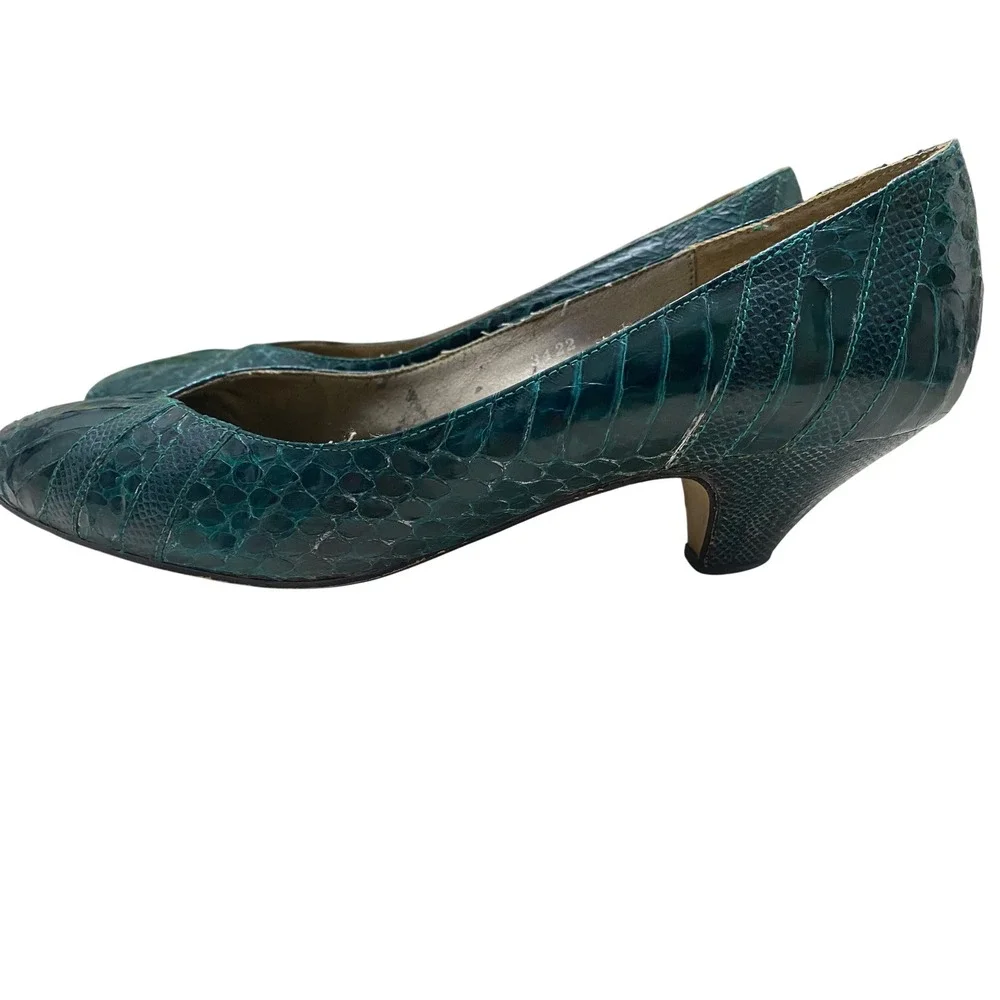 J.‎ Renee Womens Emerald Green Snakeskin Embossed Kitten Heel Pumps Size 6.5M